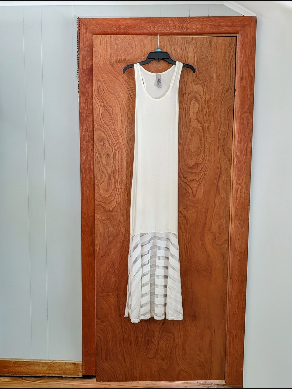 Go Couture Cream Sleeveless Maxi Dress with Sheer Striped Hem